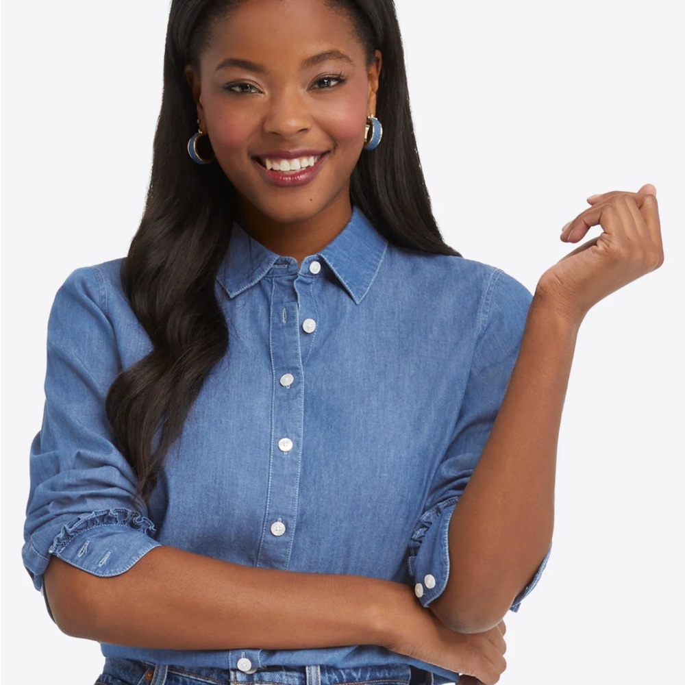 Draper James Button Down Top in Medium Wash